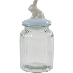 Bonbonnière verre 1L forme lapin bleu Ø11xH22cm