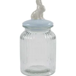 Bonbonnière verre 1L forme lapin bleu Ø11xH22cm