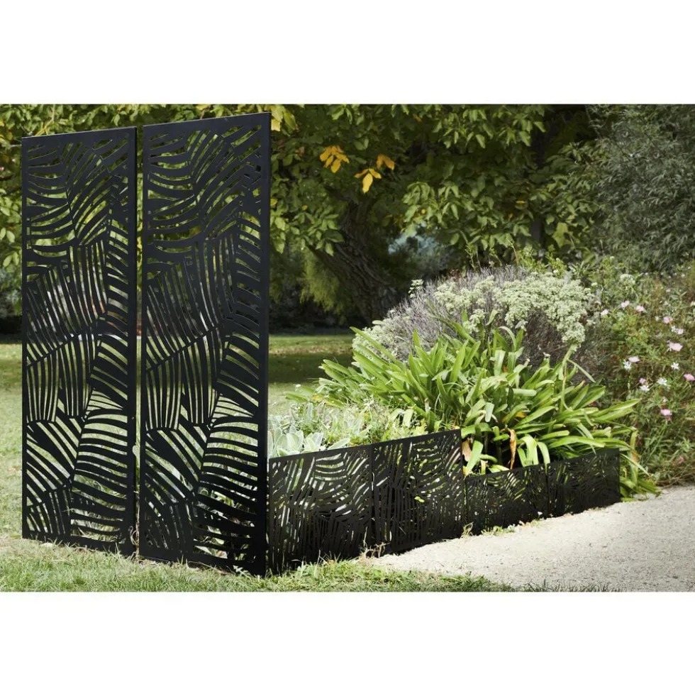 Bordure de jardin métal design feuillage ajouré noir 50xH41,5 cm