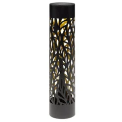 Borne solaire cylindrique métal ajouré noir 1LED blanc chaud Ø8,5xH33,5cm