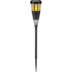 Borne solaire à planter effet flamme plastique et bambou noir Ø7xH50cm