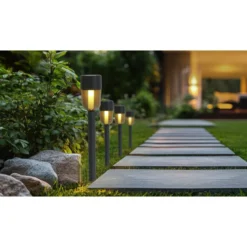Borne solaire à planter métal gris fumé Ø5xH34cm