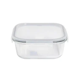 Boîte alimentaire carrée en verre couvercle plastique clips 1,1L