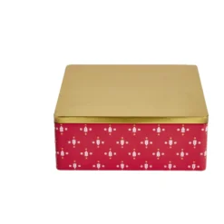 Boîte alimentaire carrée motif Noël métal rouge et dorée 26x26xH10cm