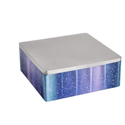 Boîte alimentaire carré en fer décor bleu et argenté 26x26xH10cm