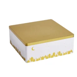 Boîte alimentaire carré en fer décor doré 26x26xH10cm