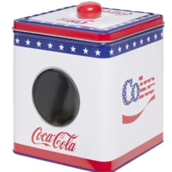 Boîte alimentaire Coca Cola carrée métal avec fenêtre H16cm (2 modèles)