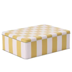 Boîte alimentaire métal bicolore 20x13cm (2 modèles jaune/rose ou orange/blanc)