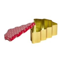 Boîte alimentaire Noël forme sapin métal rouge et doré 18x14,5xH6,5cm