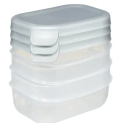 Boîte alimentaire rectangulaire 25cl x3 plastique avec couvercle 12,5x9xH9,5cm (3 modèles)