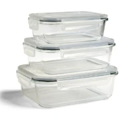 Boîte alimentaire rectangulaire en verre couvercle plastique clips 1,1L