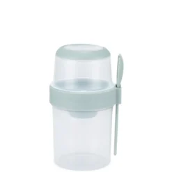 Boîte alimentaire ronde 530ml avec cuillère et compartiment plastique Ø11xH18cm (2 modèles)
