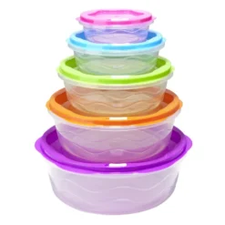 Boîte alimentaire x5 emboîtable plastique couvercle multicolore Ø25xH9,5cm