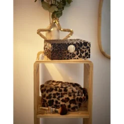 Boîte à bijou en bois intérieur blanc extérieur léopard polyester 17,5x23,5cm