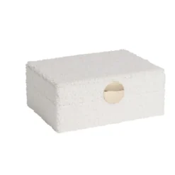 Boîte à bijoux en bois revêtement tissu bouclette blanc