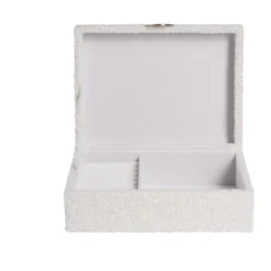 Boîte à bijoux en bois revêtement tissu bouclette blanc