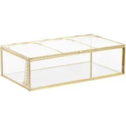 Boîte à bijoux en métal et verre transparent doré