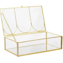 Boîte à bijoux en métal et verre transparent doré