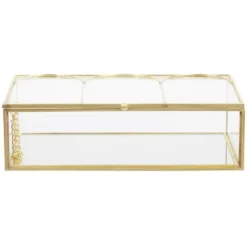 Boîte à bijoux en métal et verre transparent doré