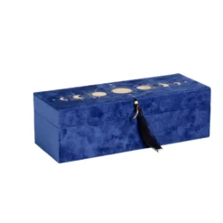Boîte à bijoux velours bleu motif système solaire doré 28x10,5xH9cm