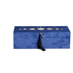 Boîte à bijoux velours bleu motif système solaire doré 28x10,5xH9cm