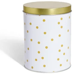 Boîte à biscuits ronde métal blanc doré Ø10,5H14cm