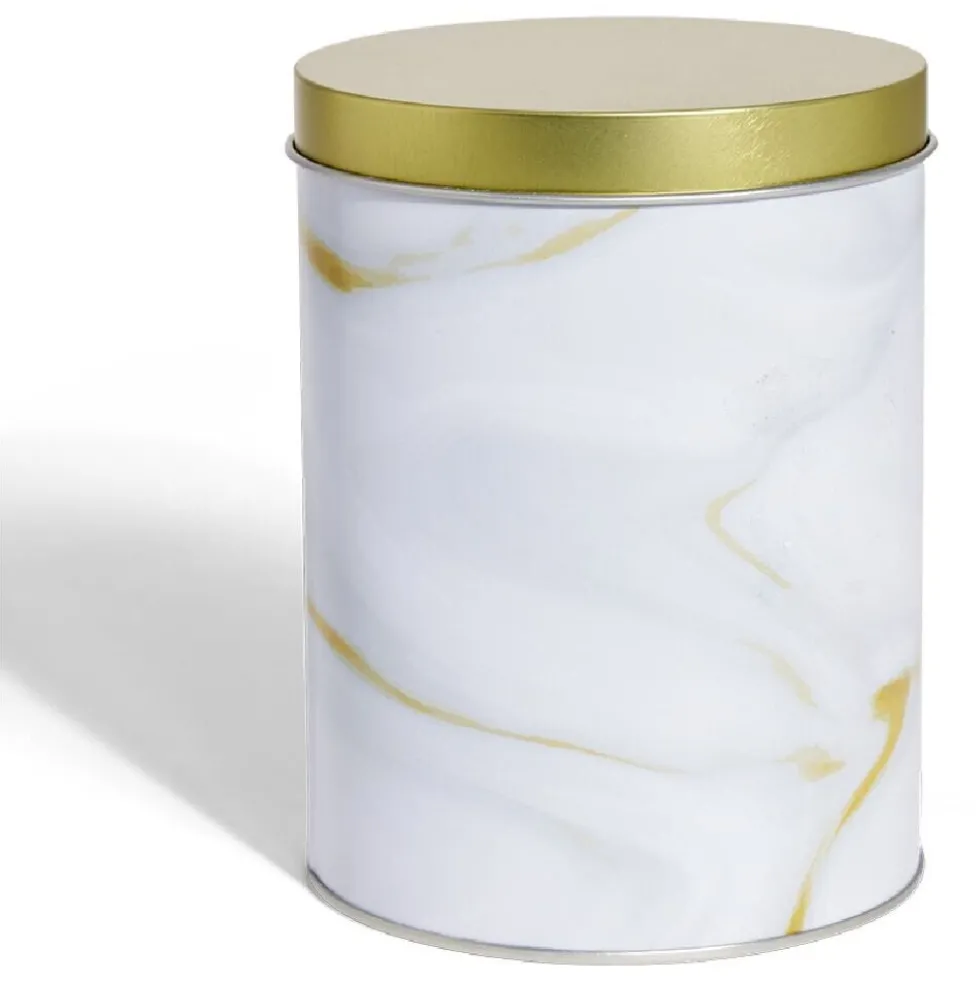 Boîte à biscuits ronde métal blanc doré Ø10,5H14cm