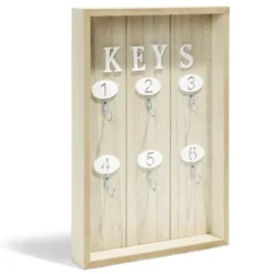 Boîte à clefs MDF et métal beige et blanc 30x20x8cm