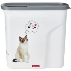 Boîte à croquettes pour chat grise et blanche 2L