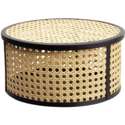 Boîte déco cannage rotin naturel noir Ø26 cm