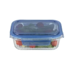 Boîte de conservation alimentaire hermétique verre et plastique bleu 640ml