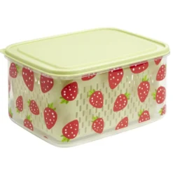 Boîte de conservation alimentaire avec panier plastique vert motif fraise 3,3L