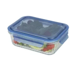 Boîte de conservation alimentaire hermétique verre et plastique bleu 1L