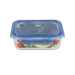 Boîte de conservation alimentaire hermétique verre et plastique bleu 1L