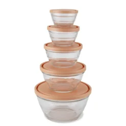 Boîte de conservation en verre x5 avec couvercle plastique 0,2 à 2,3L (2 modèles)