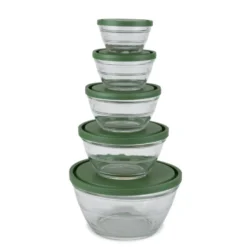 Boîte de conservation en verre x5 avec couvercle plastique 0,2 à 2,3L (2 modèles)