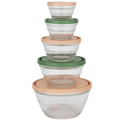 Boîte de conservation en verre x5 avec couvercle plastique 0,2 à 2,3L (2 modèles)