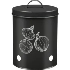 Boîte de conservation oignon métal noir Ø16xH22.5cm