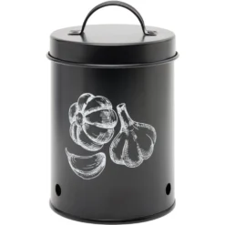 Boîte de conservation pour ail en métal noir