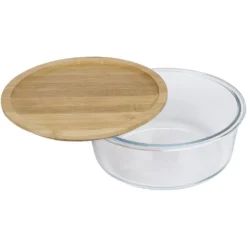 Boîte de conservation ronde en verre avec couvercle en bambou 1,2L
