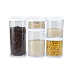 Boîte de conservation x5 transparente avec couvercle blanc 0,4 à 2L