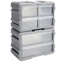 Boîte de rangement bricolage modulable plastique gris 4 casiers 28x17xH16cm