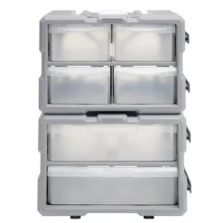 Boîte de rangement bricolage modulable plastique gris 4 casiers 28x17xH16cm