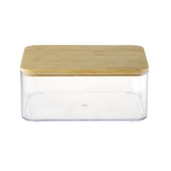 Boîte de rangement x3 plastique transparent couvercle bambou