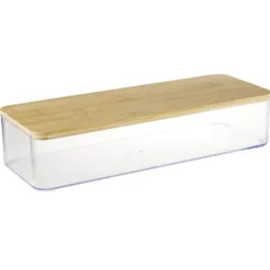 Boîte de rangement x3 plastique transparent couvercle bambou