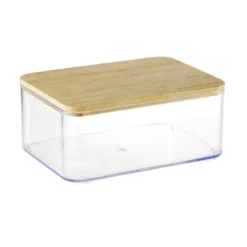 Boîte de rangement x3 plastique transparent couvercle bambou