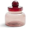 Boîte en verre marron + couvercle rose Ø12xH16cm