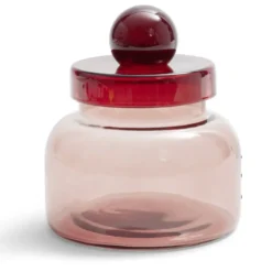 Boîte en verre marron + couvercle rose Ø12xH16cm