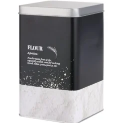 Boîte à farine en métal noir design flour - 10,7x10,7xH.17,5cm
