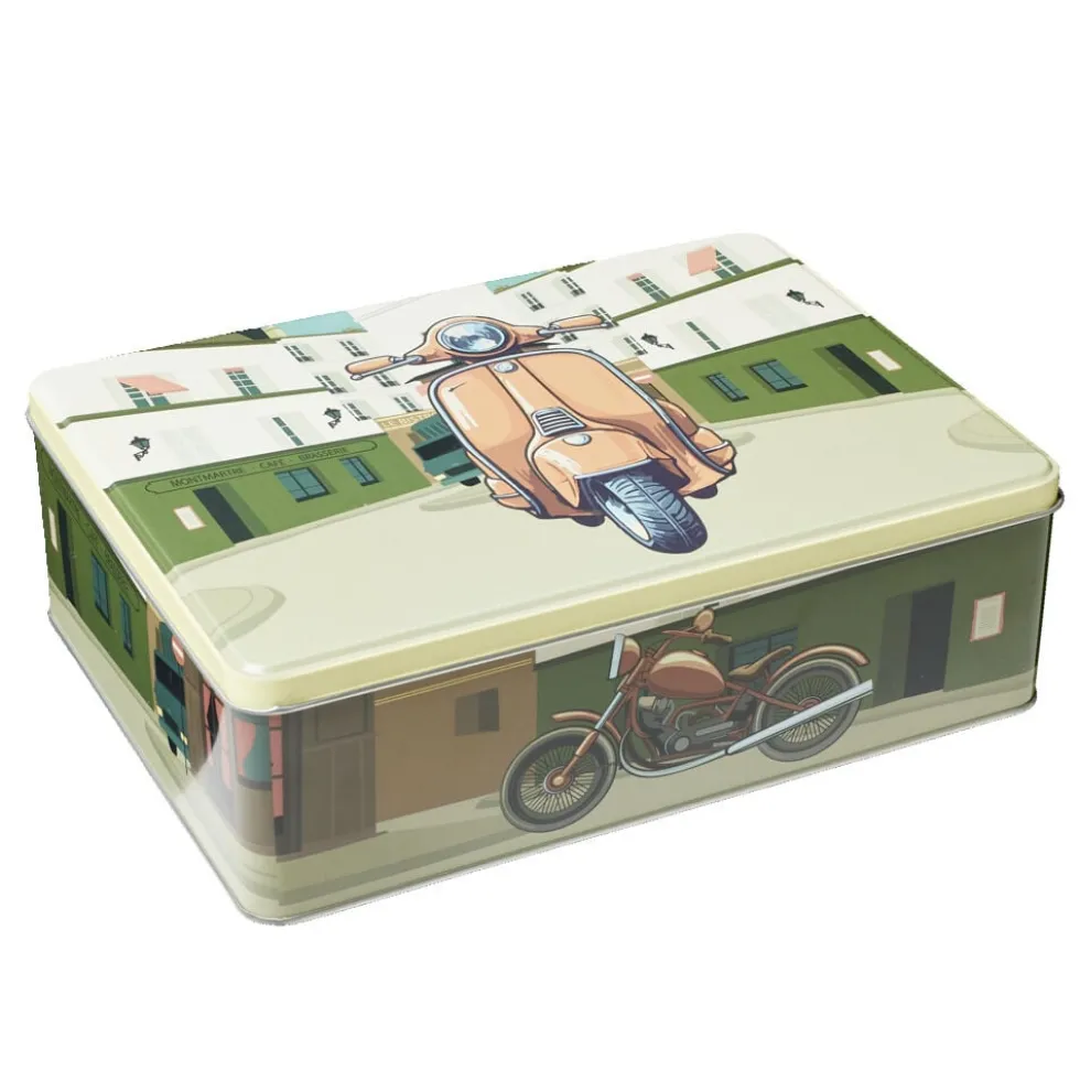 Boîte métal décor vintage 22,5x16,5xH7,5cm (3 modèles)